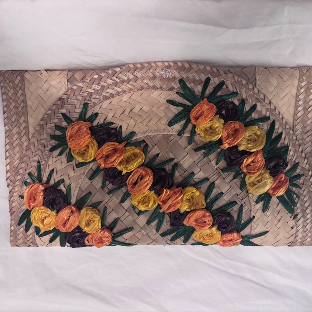 Woven Clutch with Floral Accents